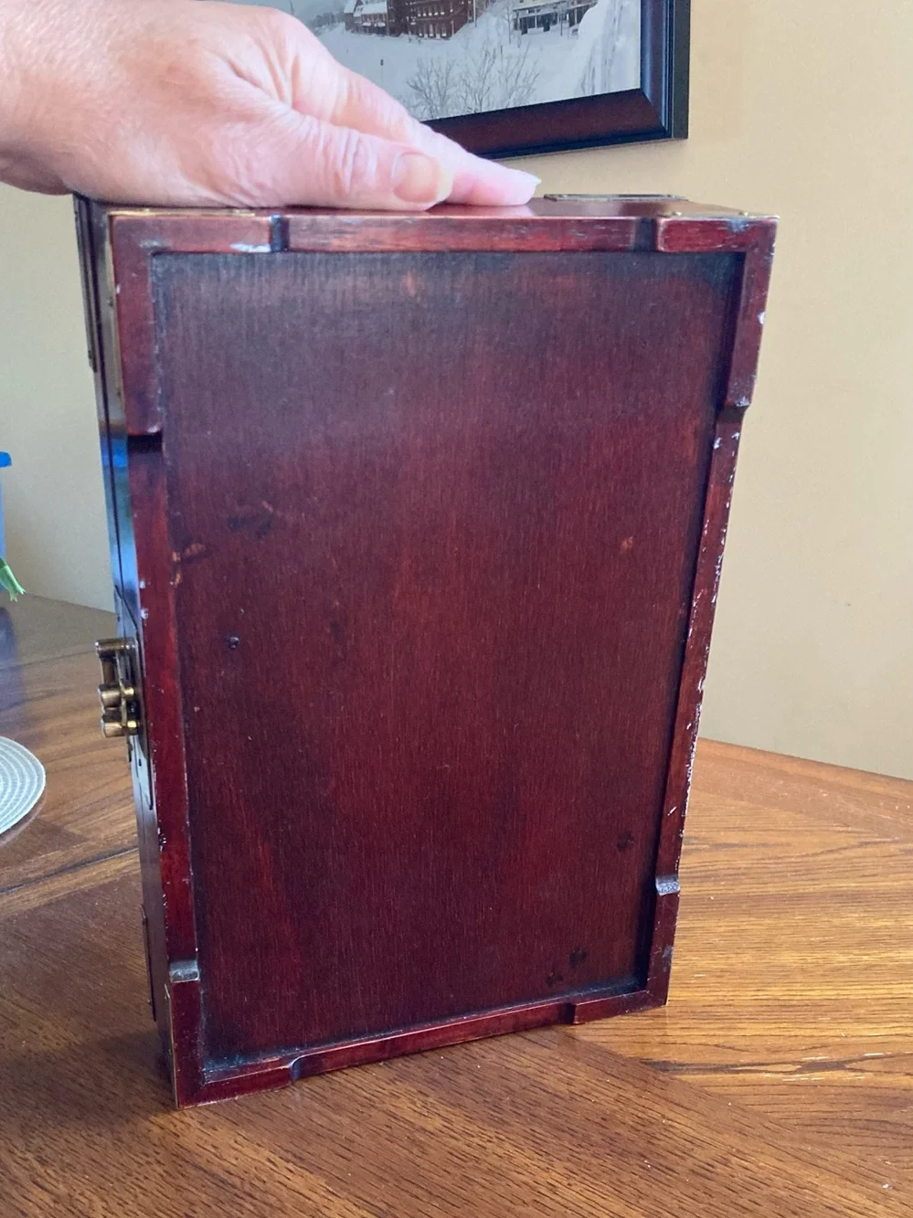 Antique Chinese Rosewood Brass Wooden Jewelry Keepsake Box Mid Century Elegance